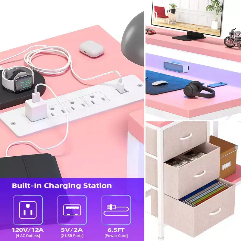 CuisinSmart Bureau d'angle en L de 43 pouces, bureau de gaming à 3 tiroirs avec étagères de rangement et support d'écran, bureau réversible pour la maison ou le bureau