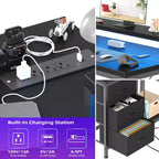 CuisinSmart Bureau d'angle en L de 43 pouces, bureau de gaming à 3 tiroirs avec étagères de rangement et support d'écran, bureau réversible pour la maison ou le bureau