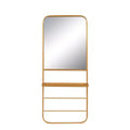 Storied Home Metal Framed Wall Mirror with Shelf and 2 Rods, Gold