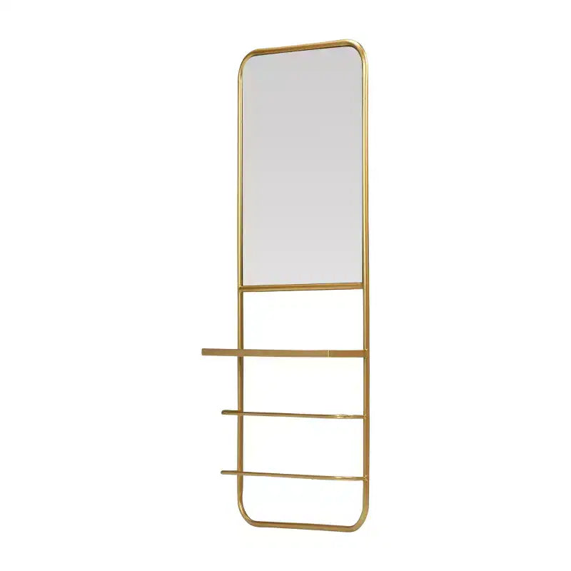Miroir mural encadré en métal avec étagère et 2 tringles Storied Home, doré