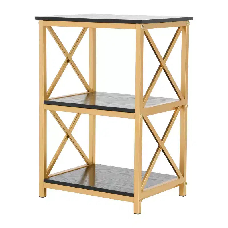 Metal and Reclaimed Wood 3-Tier Side Wood, Black and Gold
