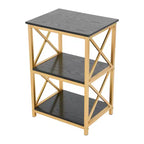 Table d'appoint à 3 niveaux en métal et bois recyclé, noir et or