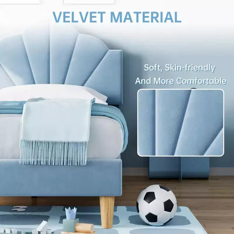 Cadre de lit plateforme double matelassé en velours GustoWave, avec tête de lit réglable en hauteur