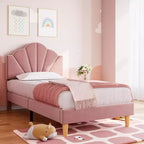 Cadre de lit plateforme double matelassé en velours GustoWave, avec tête de lit réglable en hauteur