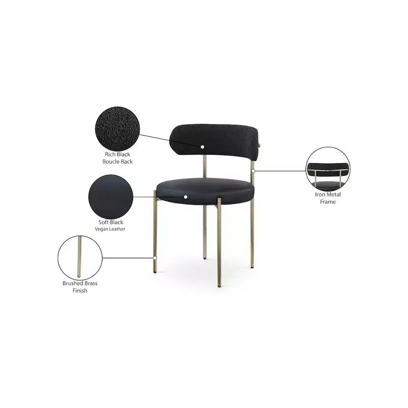 Meridian Furniture, Chaises de salle à manger Beacon en cuir vegan et tissu bouclé, lot de 2