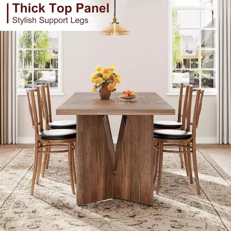 CuisinSmart Table à manger 180 cm pour 6 personnes, table de cuisine rectangulaire de style rustique avec cadre robuste, bureau long et table de dîner en bois épaissi