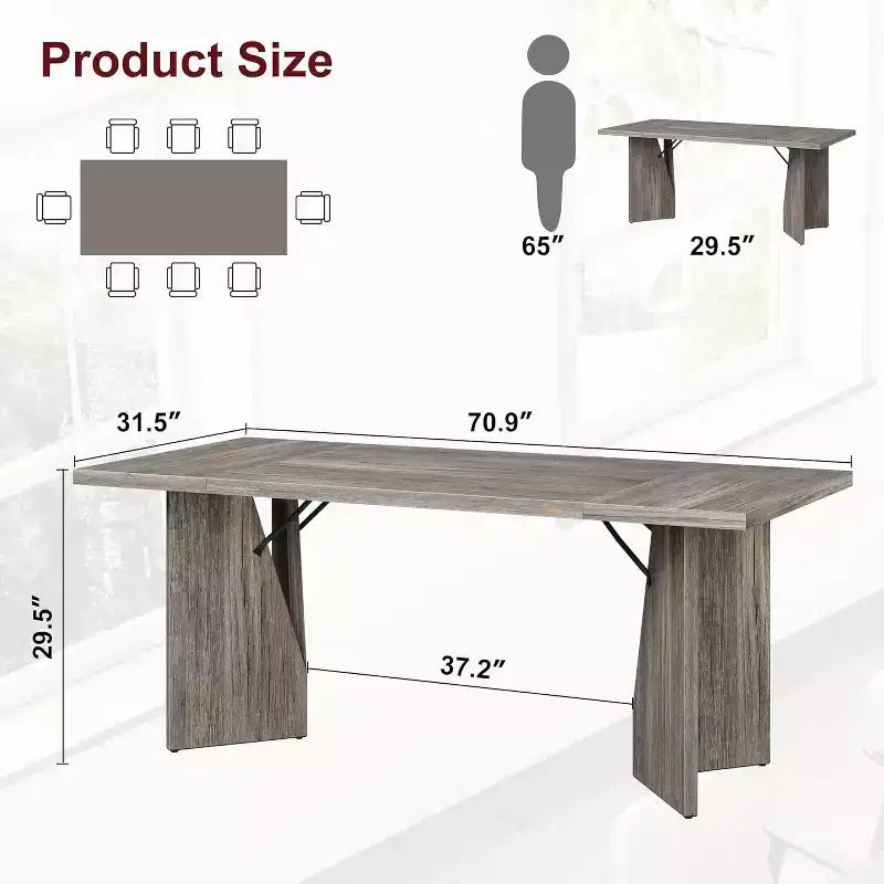 CuisinSmart Table à manger 180 cm pour 6 personnes, table de cuisine rectangulaire de style rustique avec cadre robuste, bureau long et table de dîner en bois épaissi