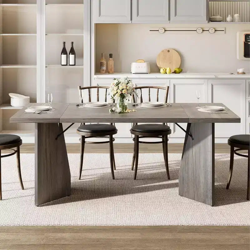 CuisinSmart Table à manger 180 cm pour 6 personnes, table de cuisine rectangulaire de style rustique avec cadre robuste, bureau long et table de dîner en bois épaissi