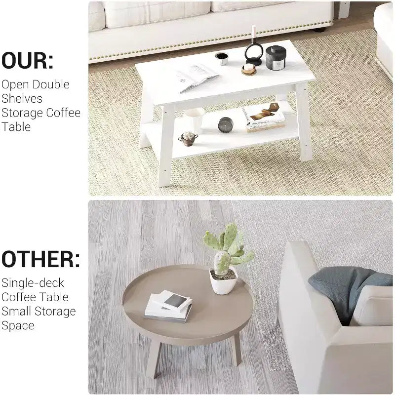 Table Basse Industrielle Moderne 31,5" avec 2 Étages de Rangement, Table Rectangulaire en MDF Noir, Table Compacte et Durable pour Salon et Bureau