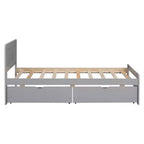 Lit jumeau avec 2 tiroirs de rangement gigognes, Cadre de lit plateforme avec tête de lit pour chambre à coucher ou petit espace de vie, Aucun sommier tapissier requis