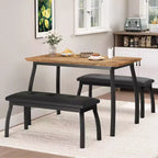 Ensemble table à manger CuisinSmart pour 4, table de cuisine avec 2 bancs rembourrés, ensemble de salle à manger 3 pièces pour petit espace