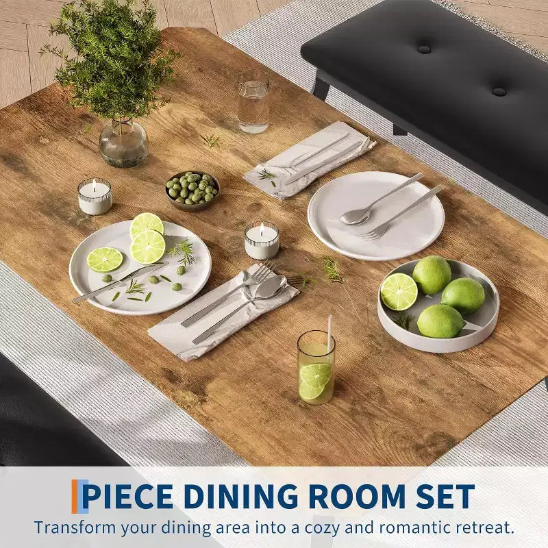 Ensemble table à manger CuisinSmart pour 4, table de cuisine avec 2 bancs rembourrés, ensemble de salle à manger 3 pièces pour petit espace