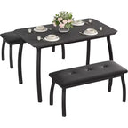CuisinSmart Dining Table Set for 4, Kitchen Table with 2 Upholstered Bench, 3 Piece Dining Furniture Set for Small Space