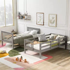 Lit superposé jumeau sur jumeau avec escalier, rangement et barrière de sécurité pour chambre à coucher, dortoir, couleur blanche
