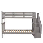 Lit superposé jumeau sur jumeau avec escalier, rangement et barrière de sécurité pour chambre à coucher, dortoir, couleur blanche