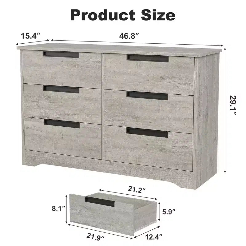 Commode TROPOW 6 tiroirs pour chambre à coucher, organiseur double moderne avec poignées encastrées, commode en bois pour salon