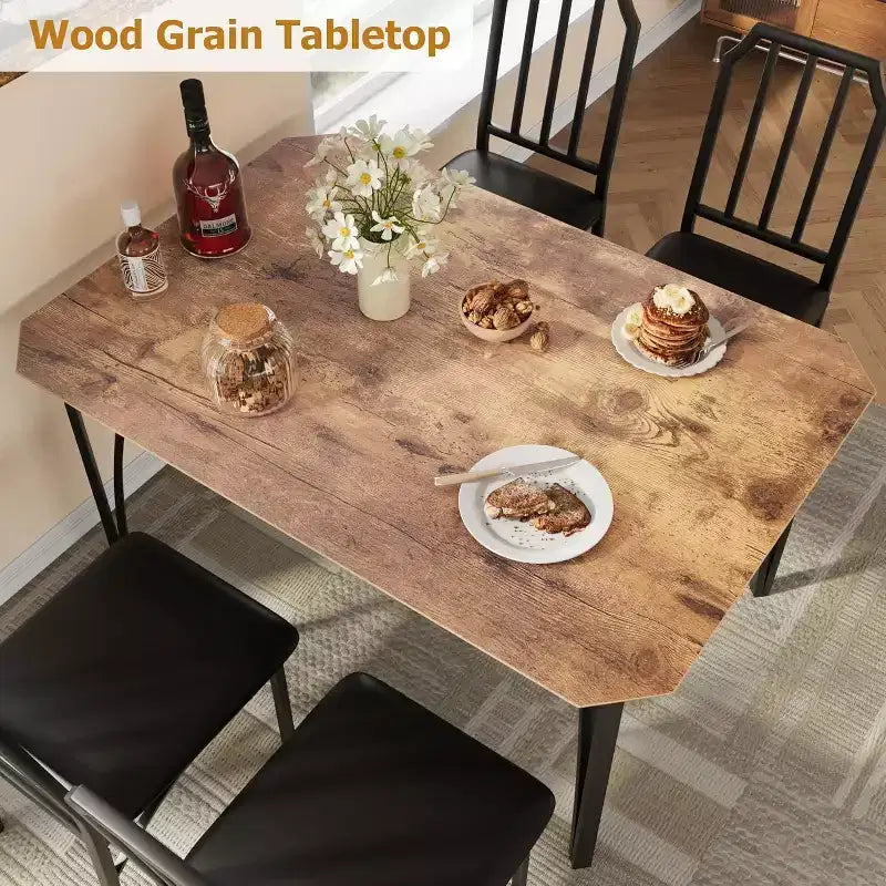Ensemble de table à manger CuisinSmart, avec design à chanfrein, table de cuisine 3/5 pièces avec sièges rembourrés