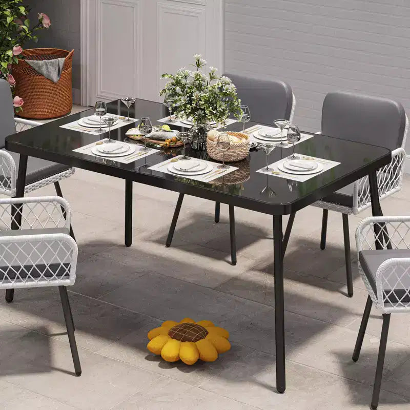 Table à manger en fer - Plateau en verre trempé intégré, Design épuré, Cadre en métal durable, Table à manger moderne avec plateau en verre