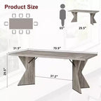 Table de salle à manger CuisinSmart 70,9 pouces pour 6 personnes, table de cuisine rectangulaire de style ferme avec cadre robuste et pieds en V, bureau épais en bois