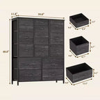 Commode à 15 Tiroirs, Commode de Rangement avec Plateau en Bois, Cadre en Métal, Unité de Rangement en Tissu, Grande Commode pour Chambre, Salon, Couloir