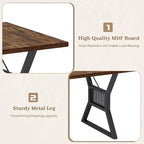 Grande Table à Manger pour 6-8 Personnes, Table de Cuisine Industrielle en Bois avec Pieds Métalliques Robustes, Longue Table à Dîner Rectangulaire pour Cuisine, Salle à Manger