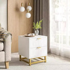 Table de chevet moderne à 2 tiroirs - Table d'appoint en bois avec pieds en métal, grande table de rangement pour chambre à coucher