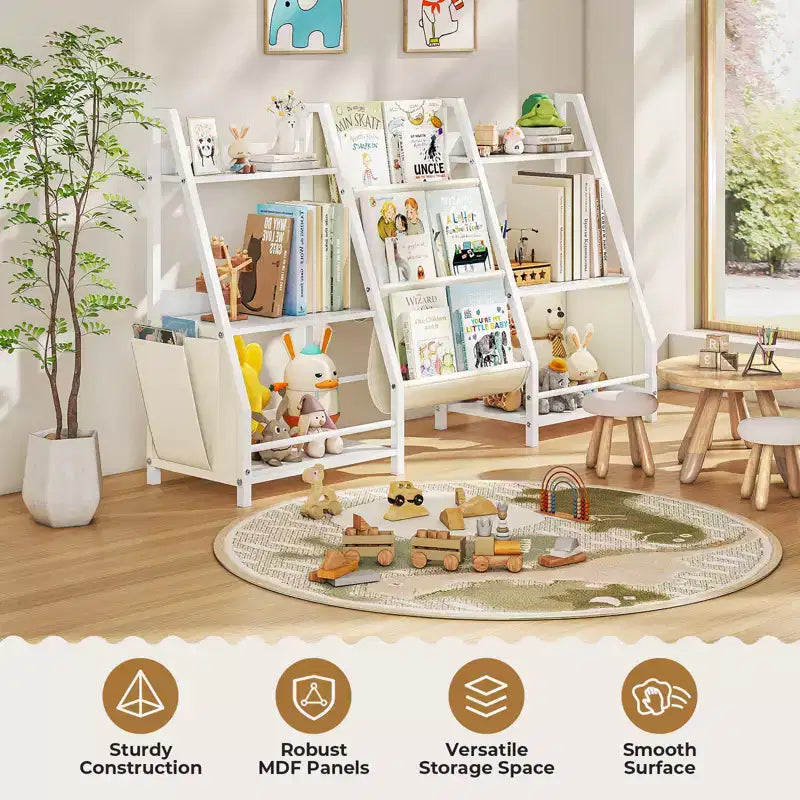 SUGIFT Bibliothèque et rangement de jouets à 3 niveaux pour enfants, bibliothèque pour enfants, organisateur de rangement de jouets (Blanc)