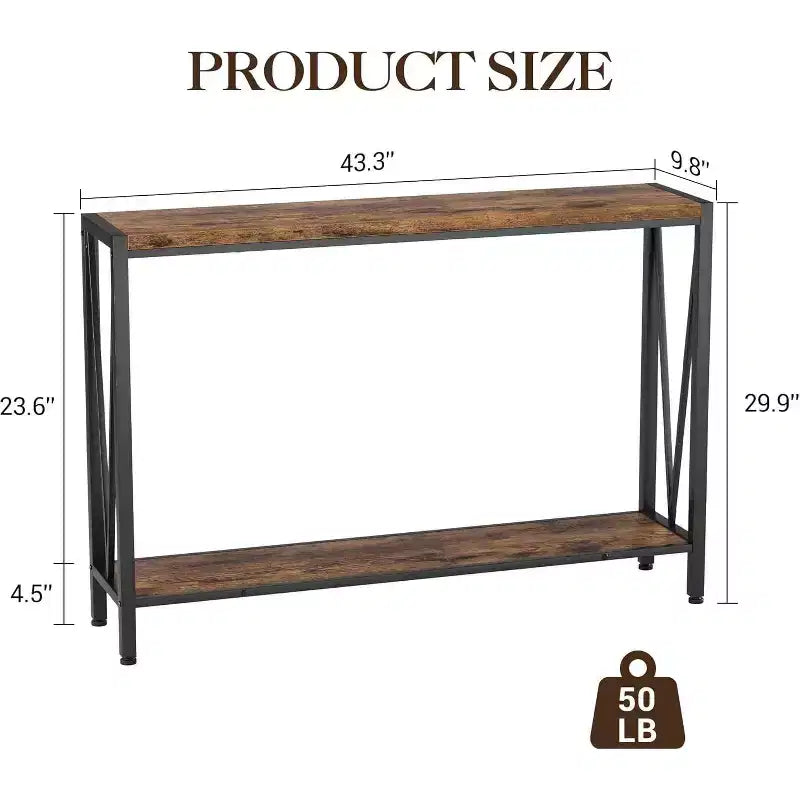 Table Console Industrielle Acekool avec Conception en V, Table d'Entrée/Canapé à 2 Niveaux pour Salon et Couloir, Rangement Peu Encombrant