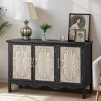 RoyalCraft Farmhouse Sideboard Buffet Cabinet Solid Wood Credenza, 3 Door Storage Console Table for Dining Room Kitchen Entryway, 49 Inch, Black