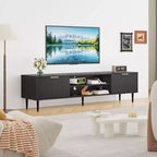 Meuble TV noir GustoWave pour téléviseurs jusqu'à 75 pouces, meuble de divertissement avec grands placards de rangement pour chambre à coucher, bureau