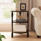 Acekool 3-Tier Round Side Table, Farmhouse End Table with Metal Legs for Bedroom & Living Room - Rustic Brown