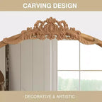 PexFix Miroir mural marron avec cadre en bois sculpté classique en arche, base en rotin, 94 cm L x 180 cm H