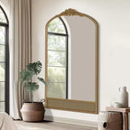 PexFix Miroir mural marron avec cadre en bois sculpté classique en arche, base en rotin, 94 cm L x 180 cm H