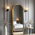 PexFix 32 in. W x 71 in. H Deep Modern Arch Framed Full Length Mirror with Rounded Corners in Gold