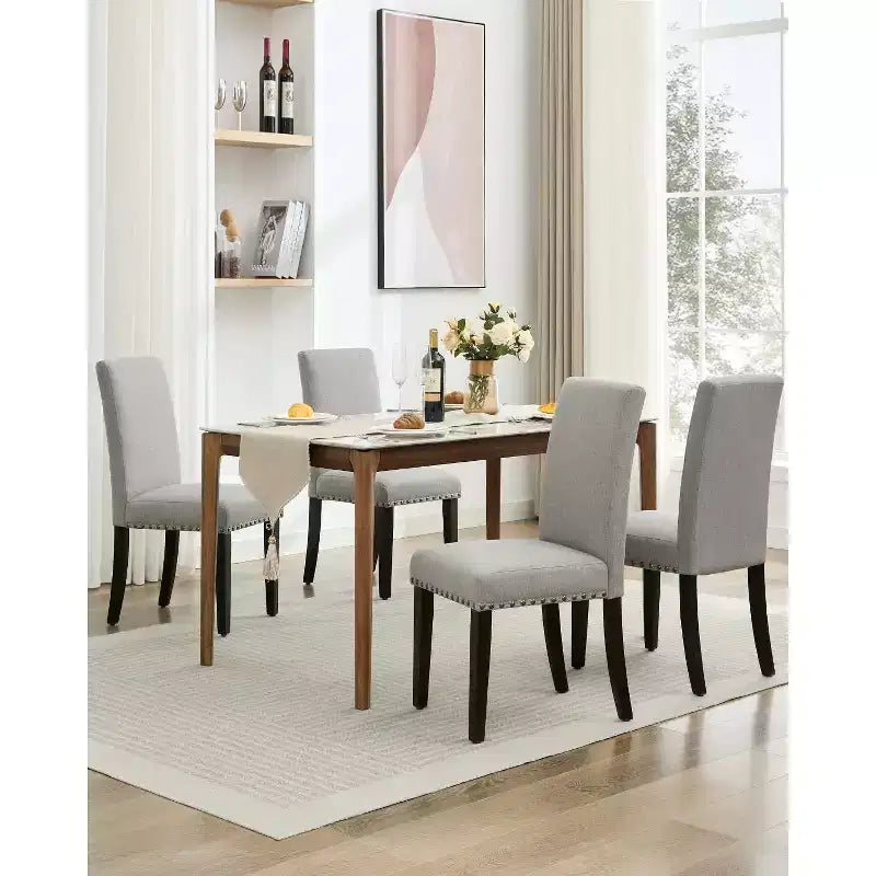 Acekool Chaises de salle à manger rembourrées lot de 2, pieds en bois, tissu lin, pour salle à manger et cuisine