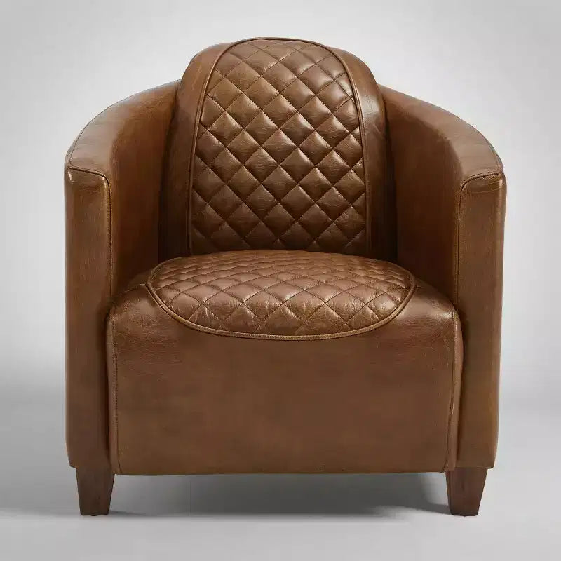 Fauteuil Art Leon en cuir avec design matelassé pour un confort intemporel
