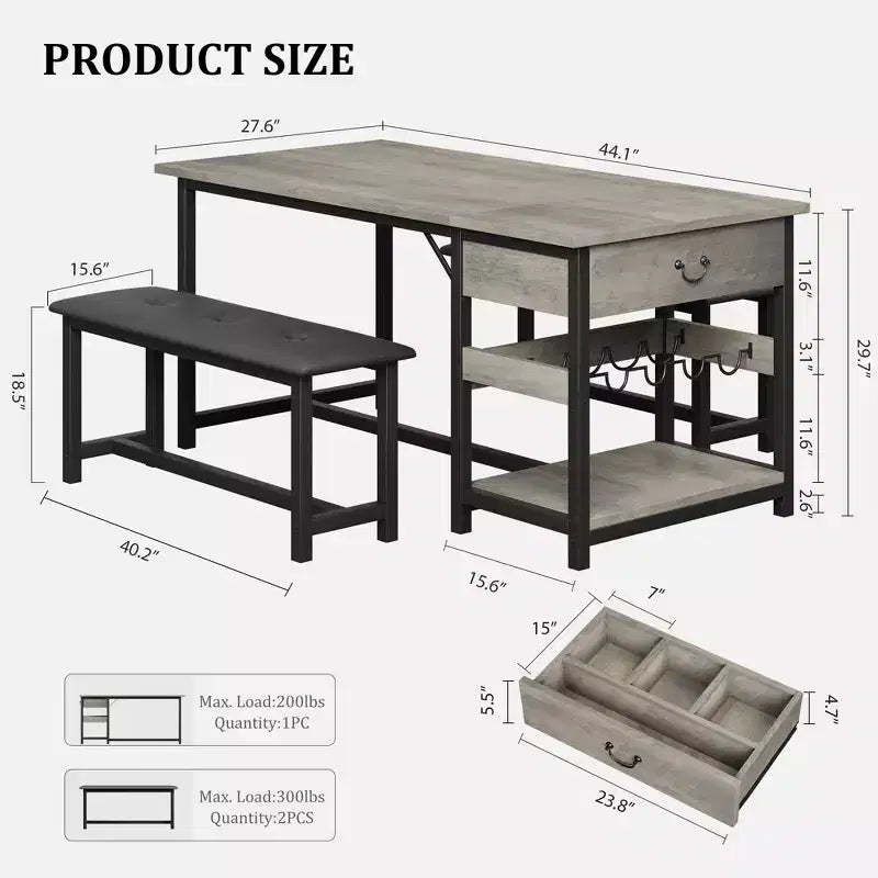 Ensemble de salle à manger pour 4, table de cuisine avec bancs rembourrés, table de salle à manger de cuisine pour petit espace