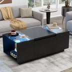 Table basse LED moderne Okak, éclairage 16 couleurs et espace de rangement, finition brillante, table d'appoint rectangulaire pour salon