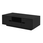 Table basse LED moderne Okak, éclairage 16 couleurs et espace de rangement, finition brillante, table d'appoint rectangulaire pour salon