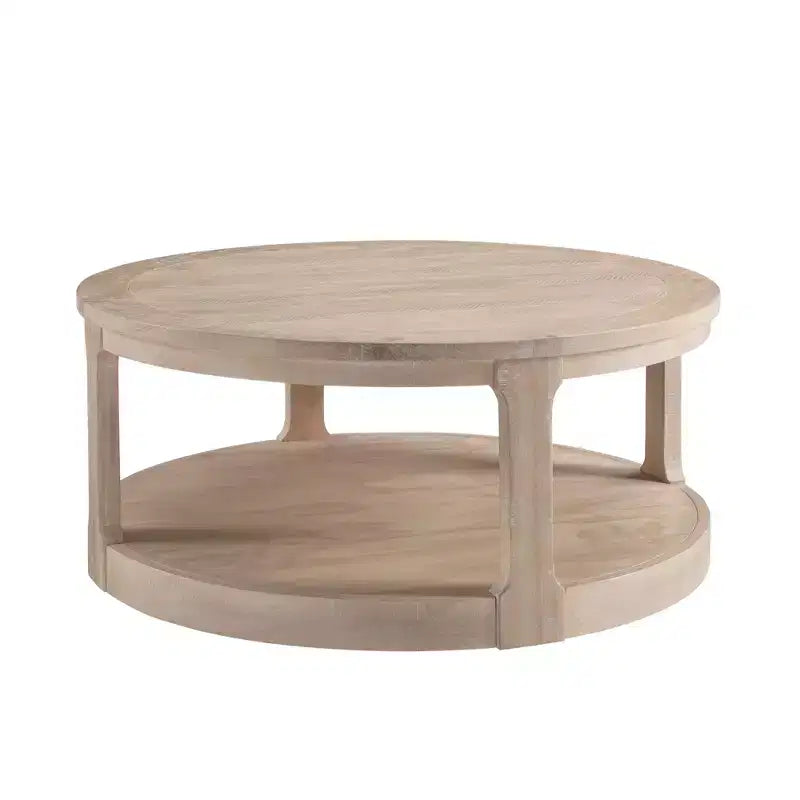 Table basse ronde Okak 36L pour salon, plateau en placage bois, table d'appoint pour canapé avec pied cylindrique pour petit espace bureau à domicile