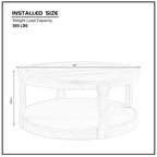 Table basse ronde Okak 36L pour salon, plateau en placage bois, table d'appoint pour canapé avec pied cylindrique pour petit espace bureau à domicile