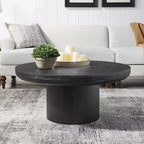 Okak 36L Round Coffee Table for Living Room, Wood Veneer Tabletop, Sofa Side Table with Cylindrical Leg for Small Space Home Office
