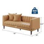 Canapé en similicuir, canapé moderne de 78 po de largeur avec sièges profonds, canapé 3 places avec 2 coussins décoratifs et pieds en bois, assemblage facile