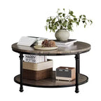 Table basse ronde GustoWave, table basse rustique à 2 niveaux en bois avec étagère de rangement pour la maison, les appartements, les petits espaces