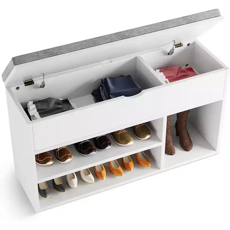 Banc à chaussures avec coussin, banc d'entrée avec étagère réglable, banc à chaussures de rangement dissimulé, étagère à chaussures en bois, pour entrée, couloir