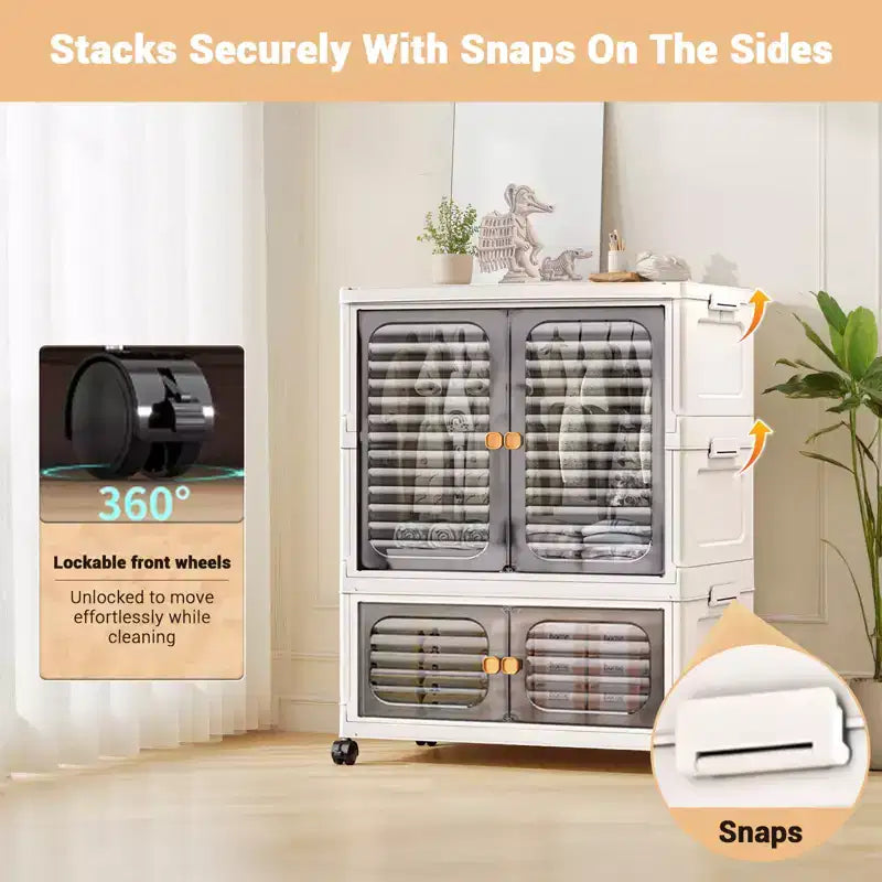 Boîtes de rangement avec couvercles, boîtes de rangement pliantes avec portes et roulettes, bacs de rangement pliables et empilables, lot de 3 organiseurs de placard pour la maison