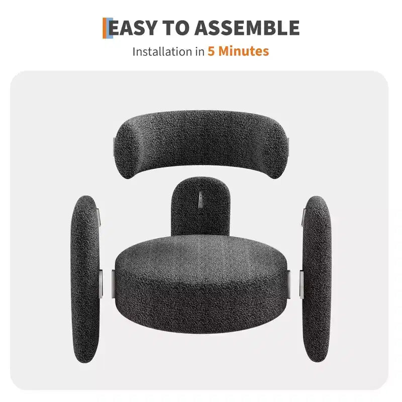 Fauteuil d'appoint moderne rembourré GustoWave avec cadre en bois massif, fauteuil rond en chenille de style Mid-Century avec dossier incurvé