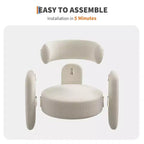 Fauteuil d'appoint moderne rembourré GustoWave avec cadre en bois massif, fauteuil rond en chenille de style Mid-Century avec dossier incurvé