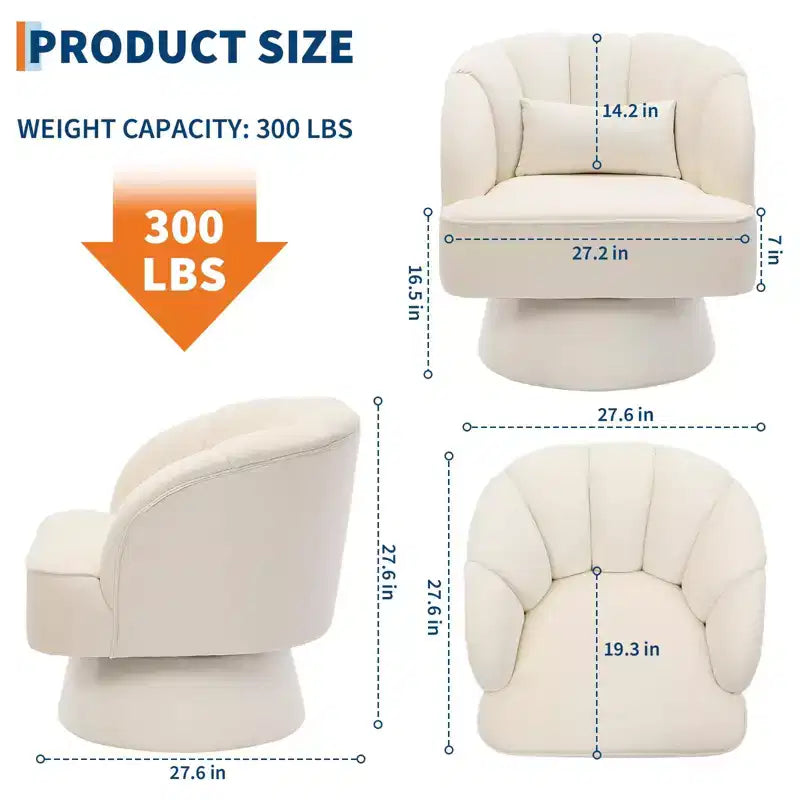 Fauteuil d'appoint pivotant moderne avec dossier rayé et coussin moelleux - Chaise longue ronde rembourrée