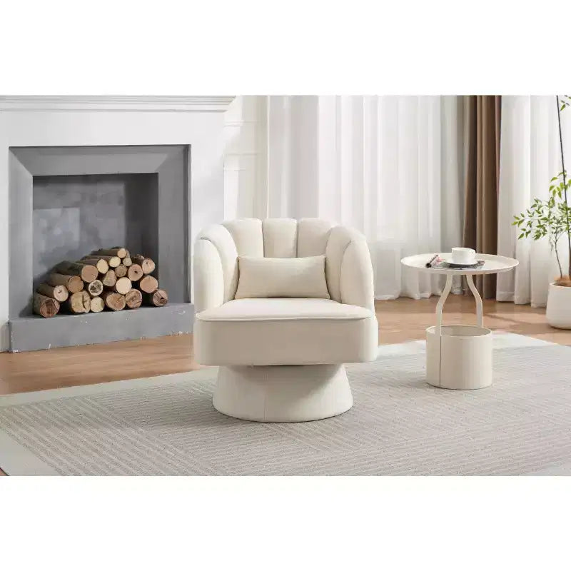 Fauteuil d'appoint pivotant moderne avec dossier rayé et coussin moelleux - Chaise longue ronde rembourrée